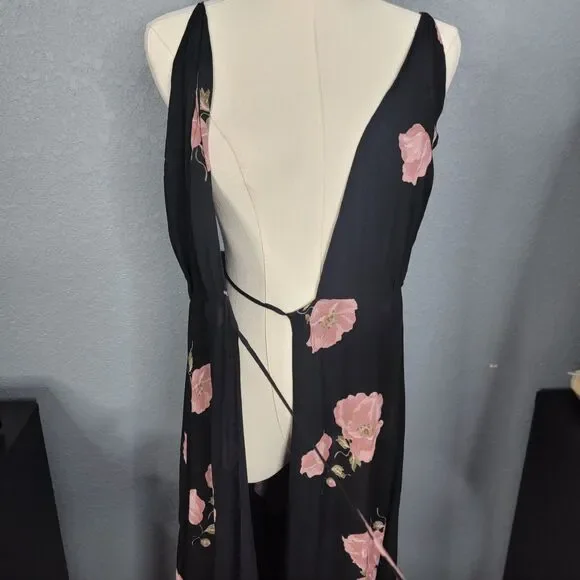 Reformation Dress Size 2 Callalily Gown Wrap Floral Layered Flowy Black Pink - Picture 14 of 17